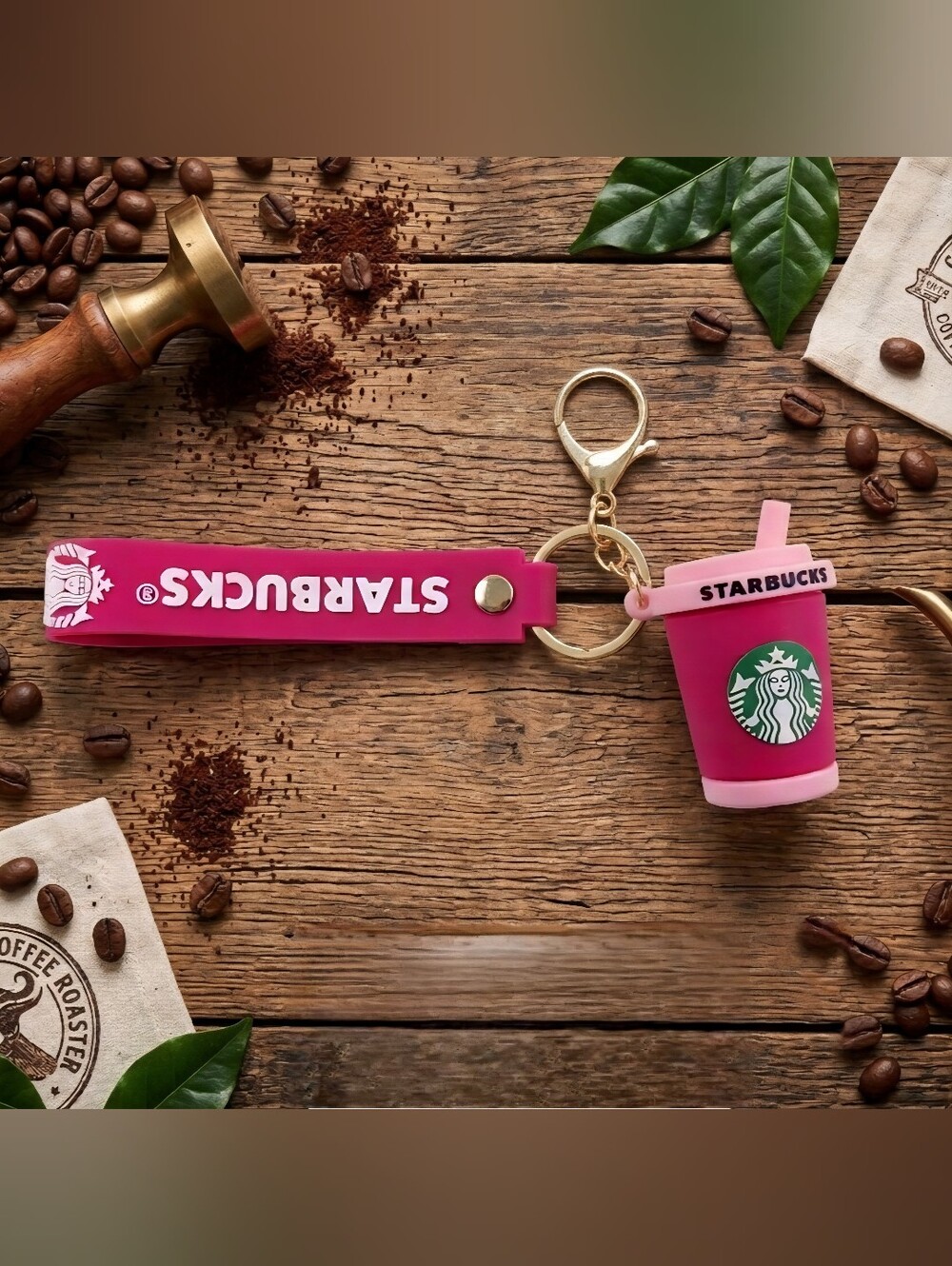 Starbucks Pink Silicone Cup Keychain with Logo Strap